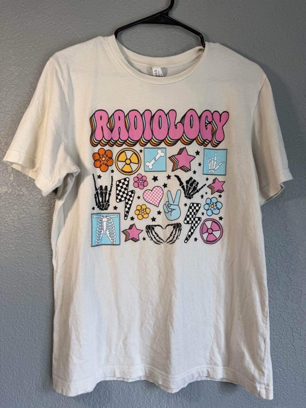 Bella Canvas Cream Radiology Graphic Tee with Pink & Blue Accents